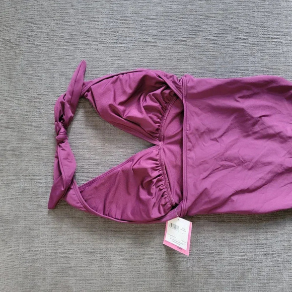 Kate Spade Women's Purple Belted Plunging Halter One Piece Swimsuit sz X… - Picture 9 of 9